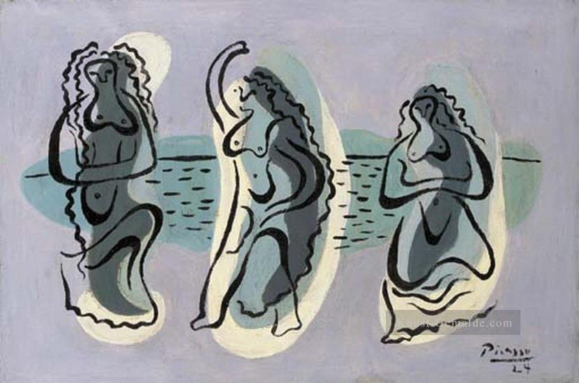 Trois femmes au bord d une plage 1924 Kubisten Ölgemälde